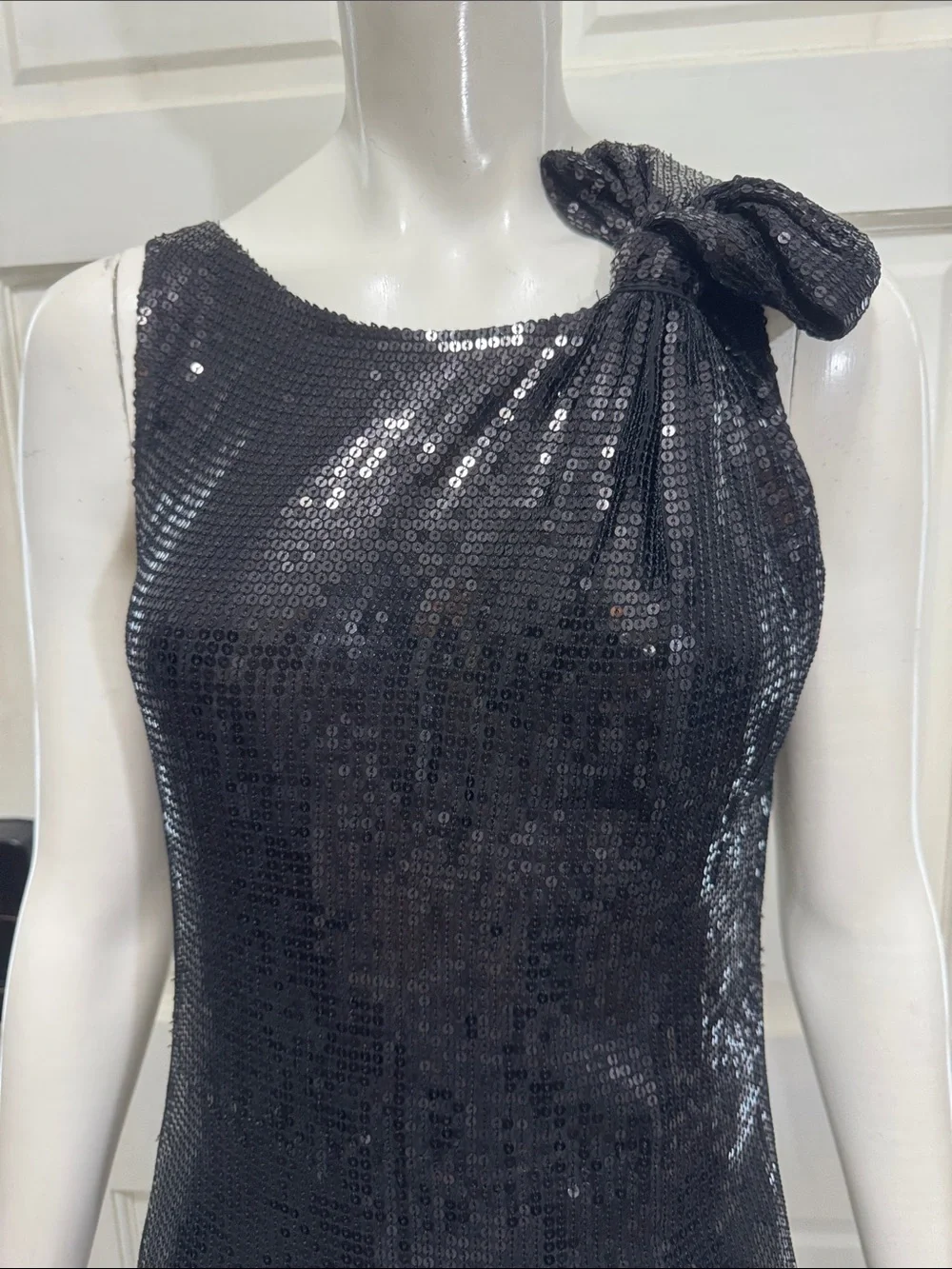 Tory Burch Black Sequin One-Shoulder Dress with Bow Size 4